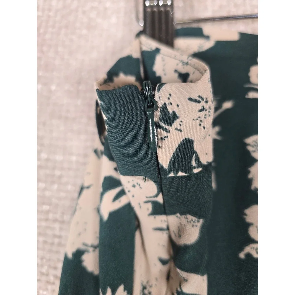 Allegra K XL‎ Green Floral Midi Skirt A-Line Self Tie Belt Side Slit Womens